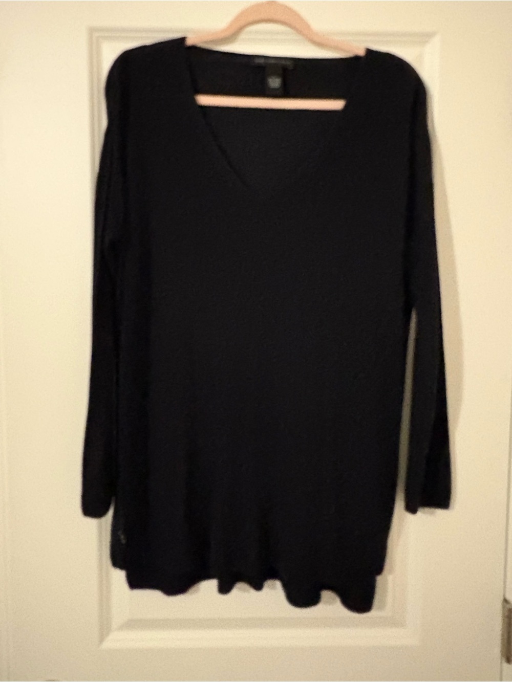 Joan Vass Black V‑Neck Long Sleeve Top